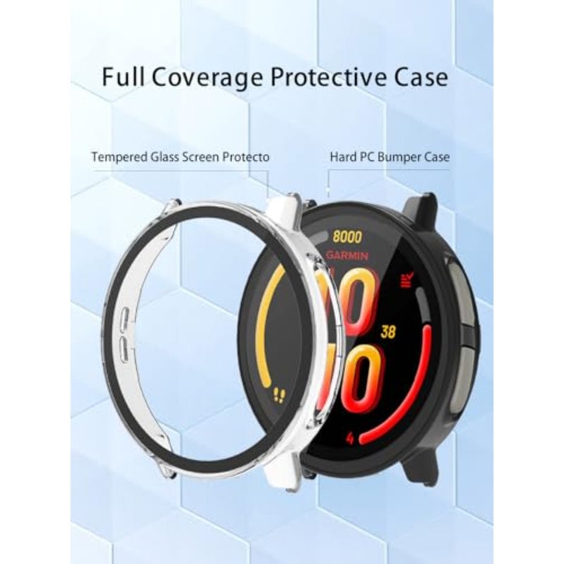 Case for Garmin Bounce 2 Smartwatch, Hard PC Screen Protector for Bounce 2 Smartwatch, 9H Tempered Glass Ultra-Thin Full-Coverage Shockproof Bumper, 2Pack, Transparent+Black - Image 3