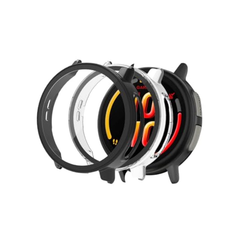 Case for Garmin Bounce 2 Smartwatch, Hard PC Screen Protector for Bounce 2 Smartwatch, 9H Tempered Glass Ultra-Thin Full-Coverage Shockproof Bumper, 2Pack, Transparent+Black - Image 1