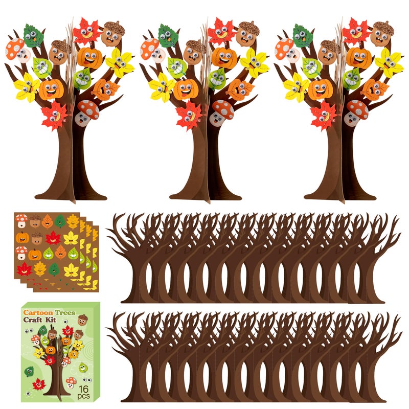 WATINC Fall Leaves Tree Craft Kits 16Pcs Autumn Movable Eyes Trees for Party Favor Ornament Making Supplies DIY Thanksgiving Craft Supplies Creative School Fun Activities for Kids Maple Leaves - Image 2