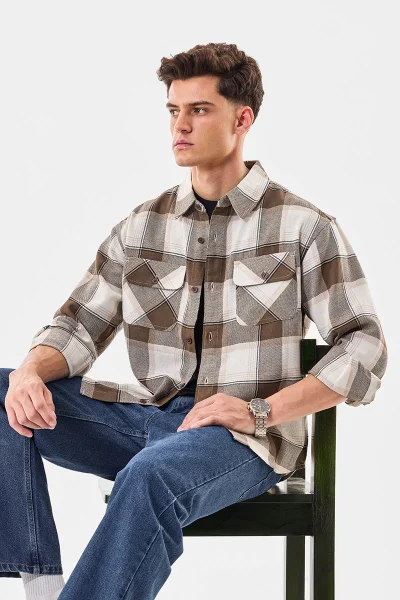 SNITCH Double Pocket Relaxed Fit Plaid Overshirt