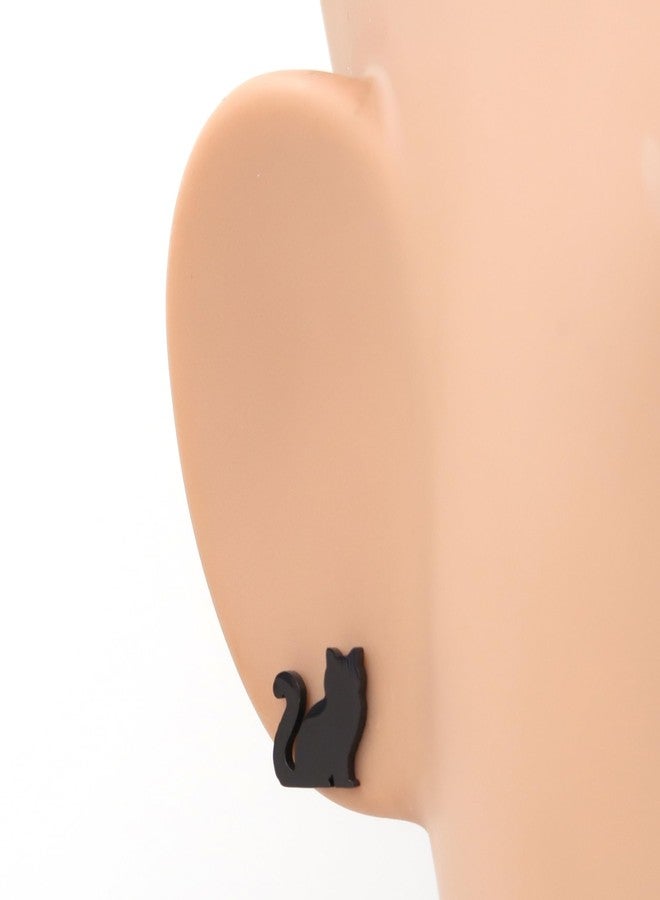 ستيل مي أب أقراط ستيل مي أب سوداء مطلية بالفولاذ المقاوم للصدأ بتصميم قطة - تصميم قطة سمينة جالسة لطيفة للنساء - مجوهرات لمحبي الحيوانات - نمط مسمار - Image 2