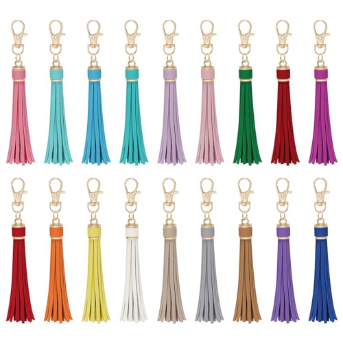HOVEOX 18 Pieces Artificial Leather Tassel Faux Leather Tassel Bulk Keychain Tassels for Handbag Keychain and Craft - Image 1