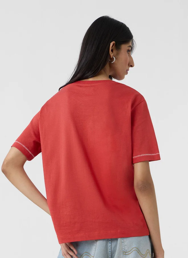 The Souled Store  The Souled Store Women's Relaxed Fit Printed Red T-Shirt with Bear Design  | Best Price UAE
