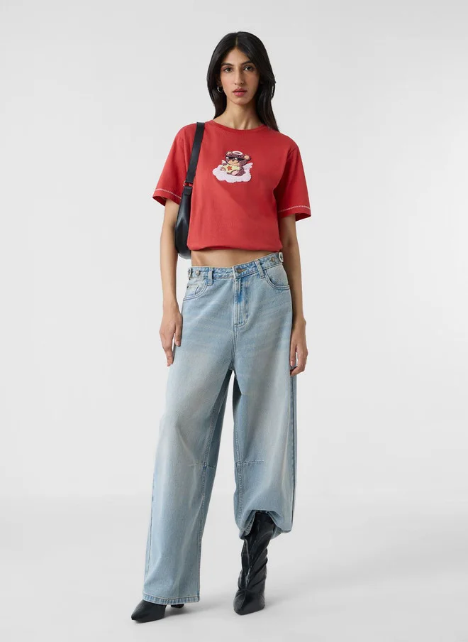 The Souled Store  The Souled Store Women's Relaxed Fit Printed Red T-Shirt with Bear Design  | Best Price UAE