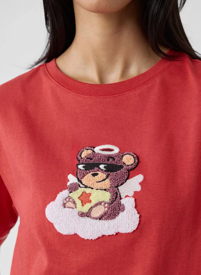 The Souled Store  The Souled Store Women's Relaxed Fit Printed Red T-Shirt with Bear Design  | Best Price UAE