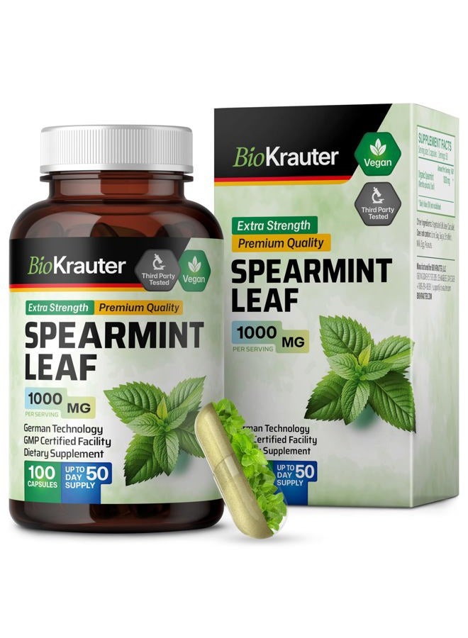 MAUWE HERBS Spearmint Capsules 1000 mg - 100 Count - Vegan Spearmint Supplement for Digestive & Respiratory Support - Mentha Spicata - No Fillers - Image 1