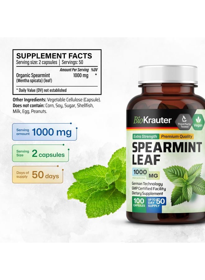 MAUWE HERBS Spearmint Capsules 1000 mg - 100 Count - Vegan Spearmint Supplement for Digestive & Respiratory Support - Mentha Spicata - No Fillers - Image 3