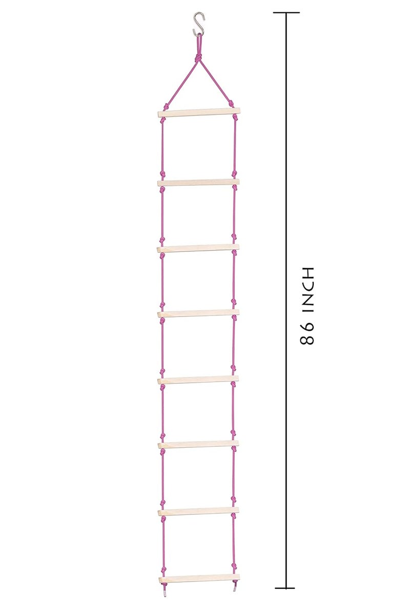 BOFFLE Rope Ladder| Climbing Stairs for Kids | Wooden Scales for Kids for Physical Activity | Indoor Outdoor Games for Kids 3 to 10 Years (Pink) - Image 4
