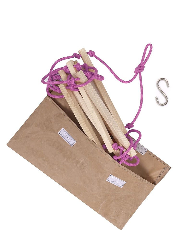 BOFFLE Rope Ladder| Climbing Stairs for Kids | Wooden Scales for Kids for Physical Activity | Indoor Outdoor Games for Kids 3 to 10 Years (Pink) - Image 3