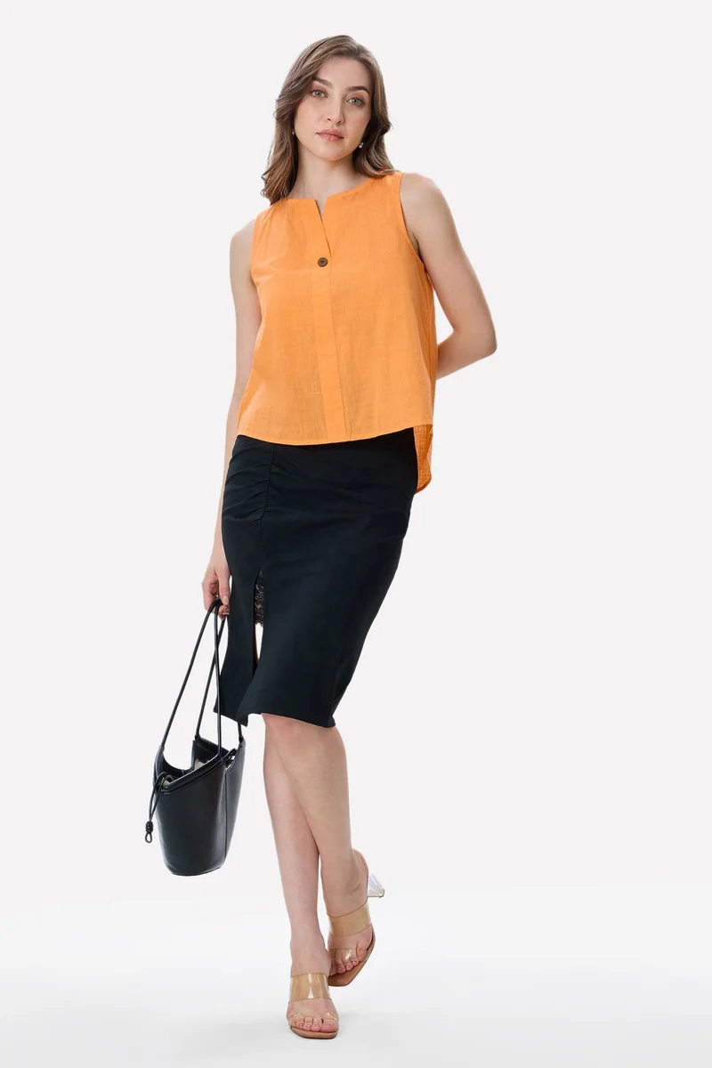 Virgio Orange Solid Cotton High-Low Top for Women for Women | Best Price UAE