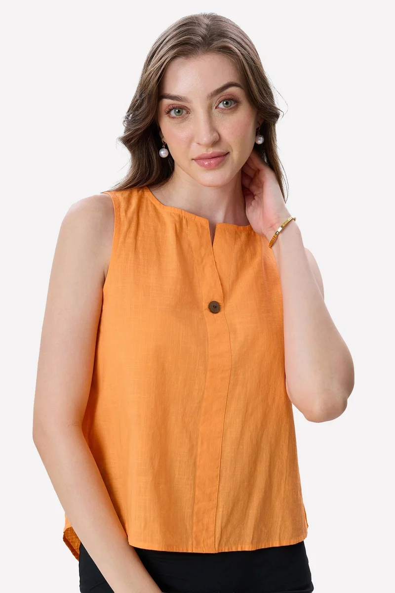 Virgio Orange Solid Cotton High-Low Top for Women for Women | Best Price UAE
