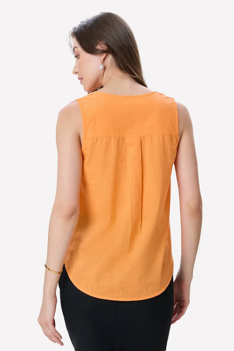 Virgio Orange Solid Cotton High-Low Top for Women for Women | Best Price UAE