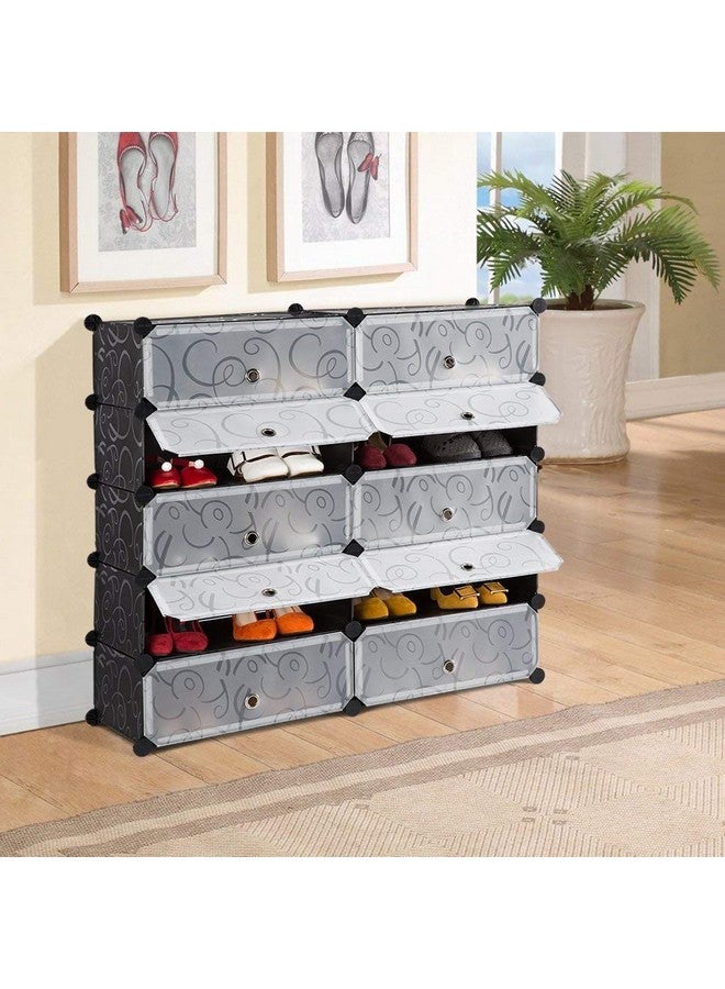 AYSIS International Quality DIY Shoe Rack Organizer/Multi-Purpose Plastic 10 Layers Portable And Folding Shoe Rack (Black) - Image 2