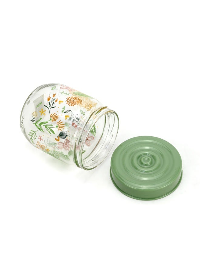 Herevin 425ml Glass Spice Jar with Decorative PP Green Lid Botanic, Transparent - Image 4