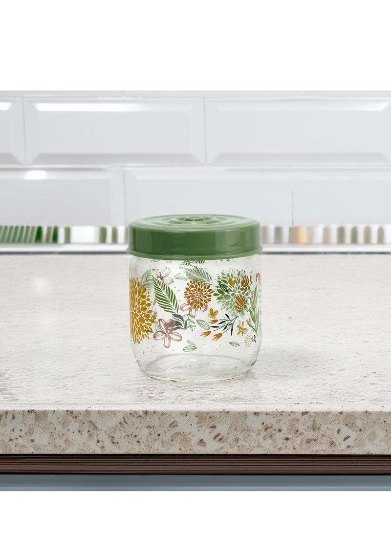 Herevin 425ml Glass Spice Jar with Decorative PP Green Lid Botanic, Transparent - Image 5