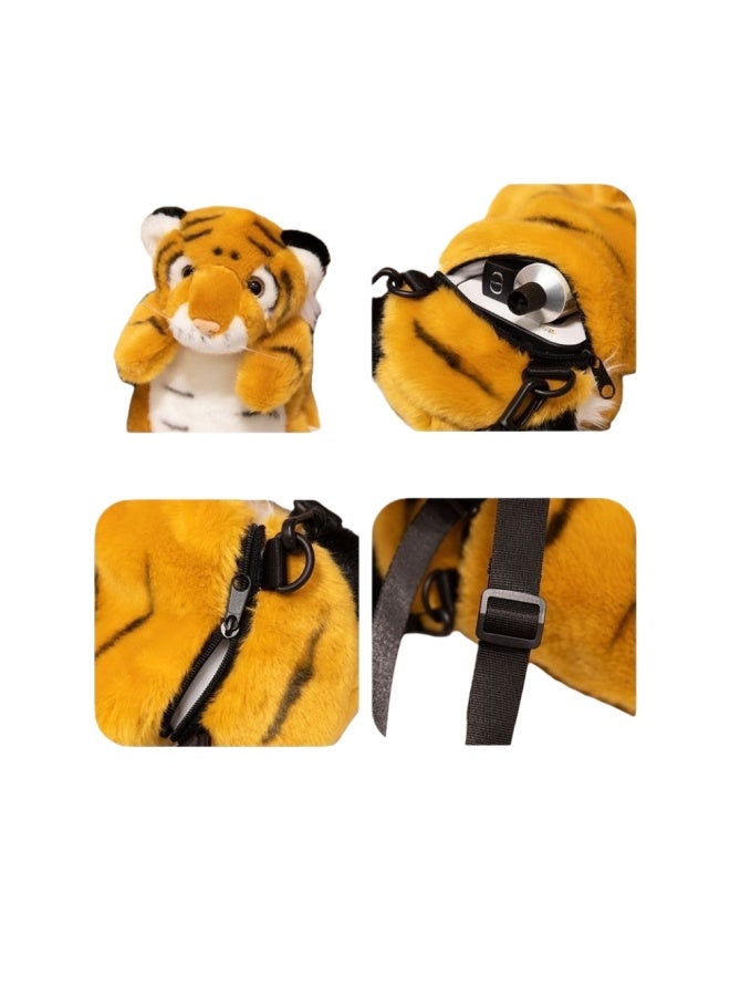 حقيبة ظهر بتصميم نمر كرتوني واقعي - حقيبة أطفال حمل جانبي ومشابك للكتف، حقيبة حيوانات لطيفة بموضوع حديقة الحيوان، هدية مثالية - Image 2