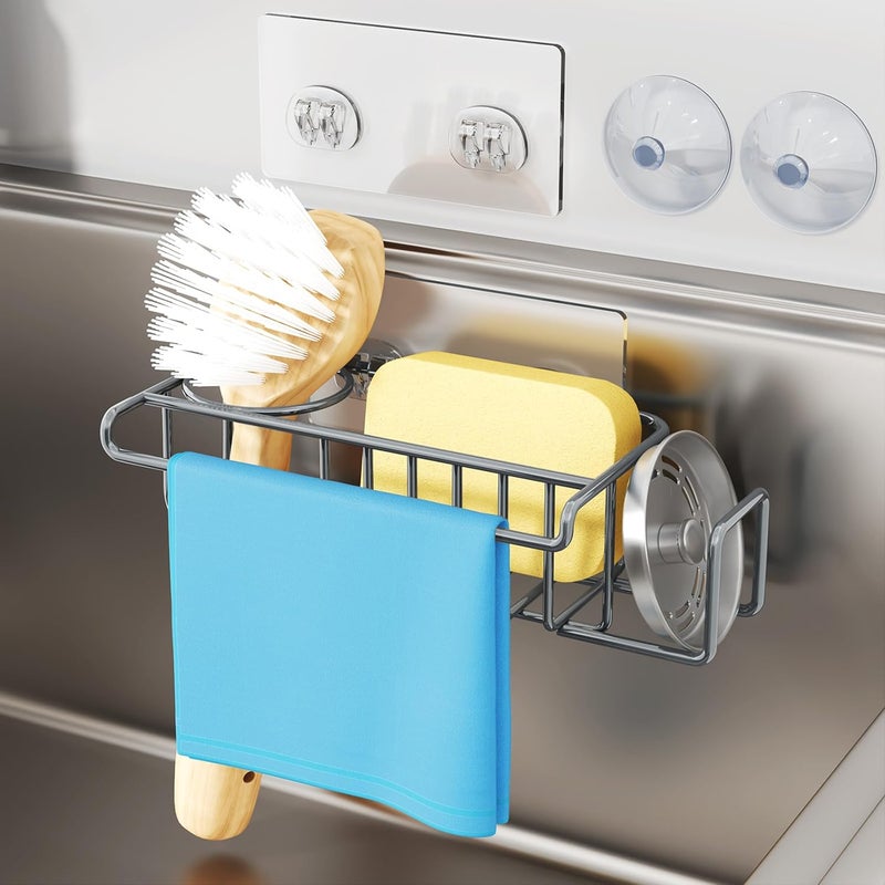 HapiRm Sink Caddy Sponge Holder - No Drill Sponge Holder for Kitchen Sink, Rustproof and Waterproof Kitchen Organizer - Grey - Image 1