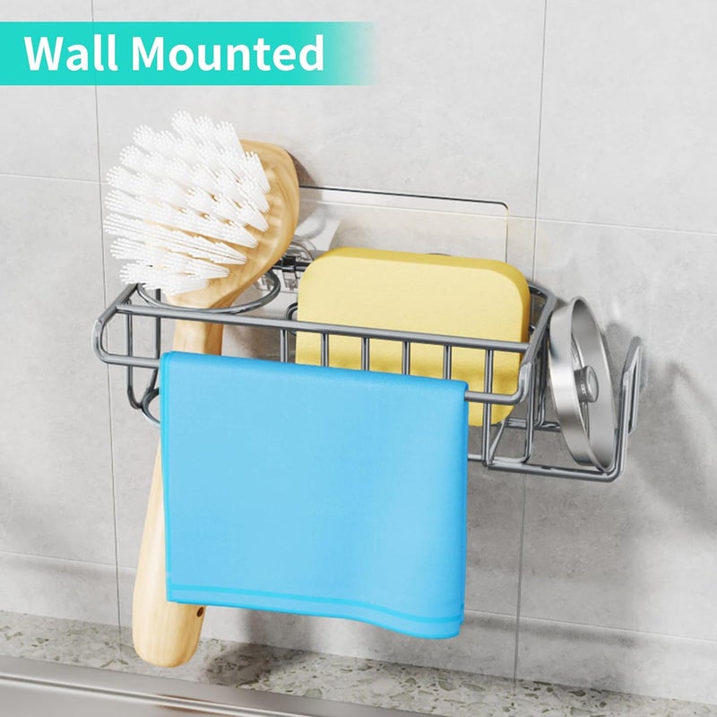 HapiRm Sink Caddy Sponge Holder - No Drill Sponge Holder for Kitchen Sink, Rustproof and Waterproof Kitchen Organizer - Grey - Image 4