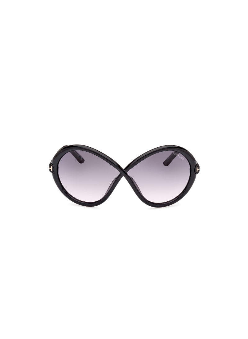 TOM FORD Women's Butterfly Shape  Sunglasses FT107001B68 Lens Size: 68 Millimeter - Shiny Black - Image 2