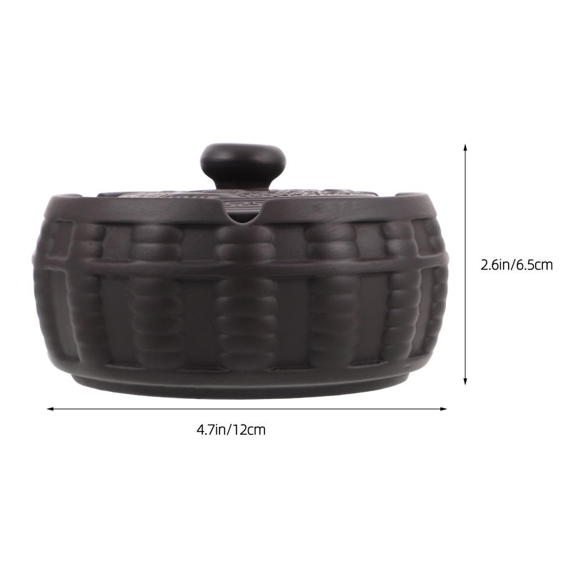 Vintage Purple Clay Ceramic Ashtray with Lid Windproof Desktop Ash Holder for Home Office Outdoor - Image 3