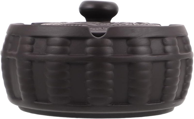 Vintage Purple Clay Ceramic Ashtray with Lid Windproof Desktop Ash Holder for Home Office Outdoor - Image 1