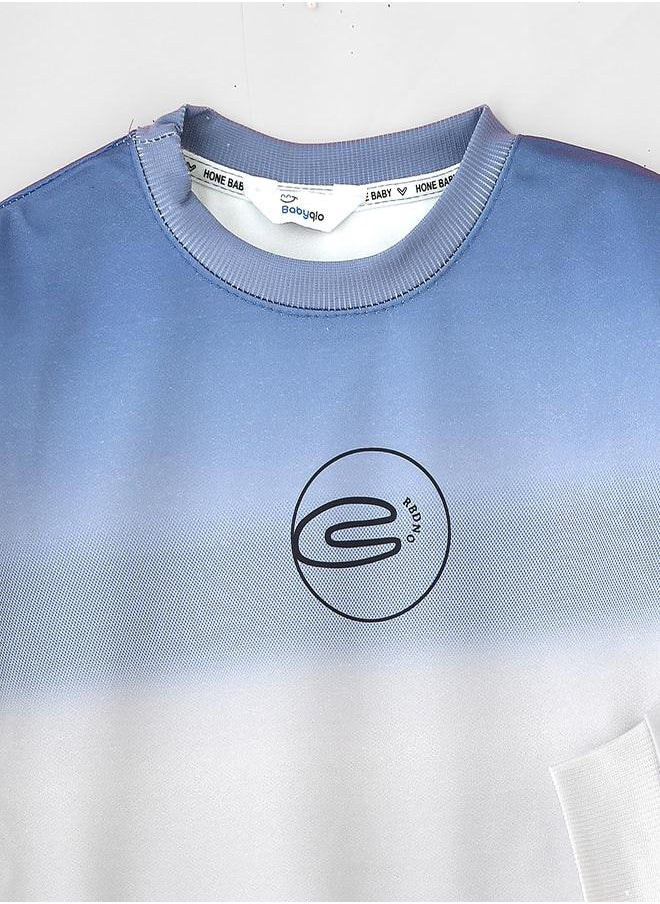 babyqlo Blue Ombre Sweatshirt and Jogger Set for Boys  - Image 3