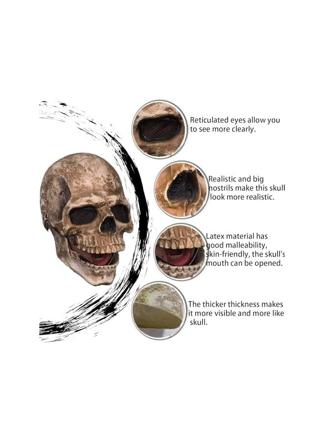 Loquat Creepy Full Head Skull Mask with Moving Jaw  Scary Latex Helmet for Cosplay Party Props  - Image 3