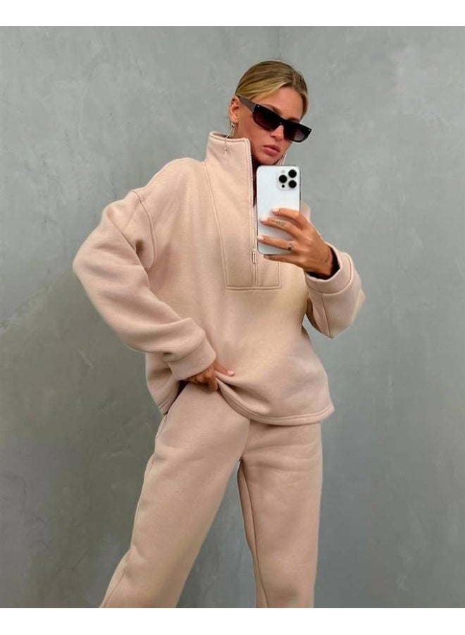 NIBEMINENT Pants Sets for Woman Stand Collar Long Sleeve Sweatshirt High Waisted Pants Fashion Two Piece Sets Woman Hoodies Outfits - Image 1