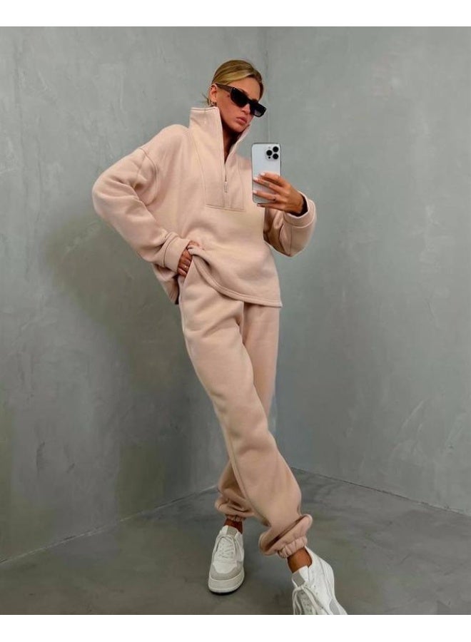 NIBEMINENT Pants Sets for Woman Stand Collar Long Sleeve Sweatshirt High Waisted Pants Fashion Two Piece Sets Woman Hoodies Outfits - Image 2