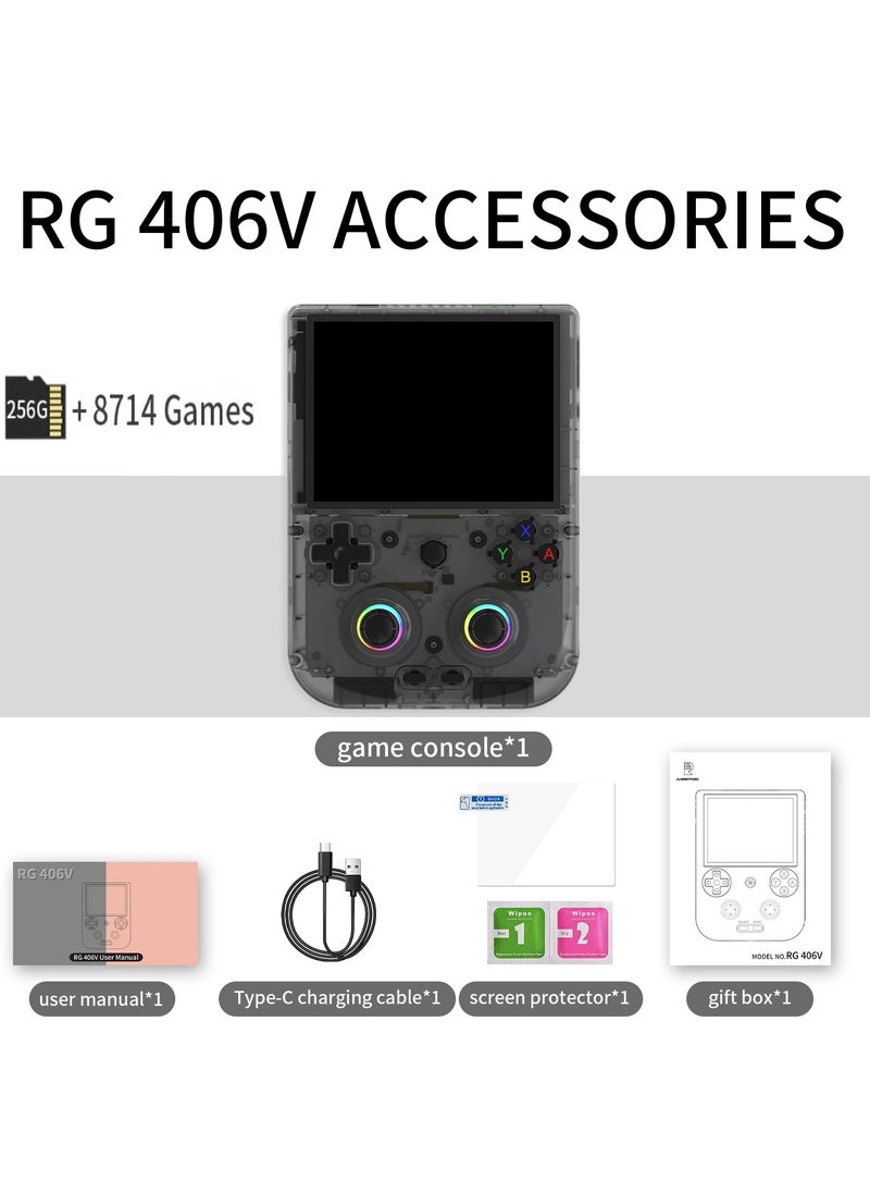 ANBERNIC  - ANBERNIC RG406V Handheld Game Console Unisoc T820 Android 13 4-inch IPS multi-touch screen 5500mAh 5G WIFI Bluetooth Retro Video Players (Black Transparent 256G) - Image 1