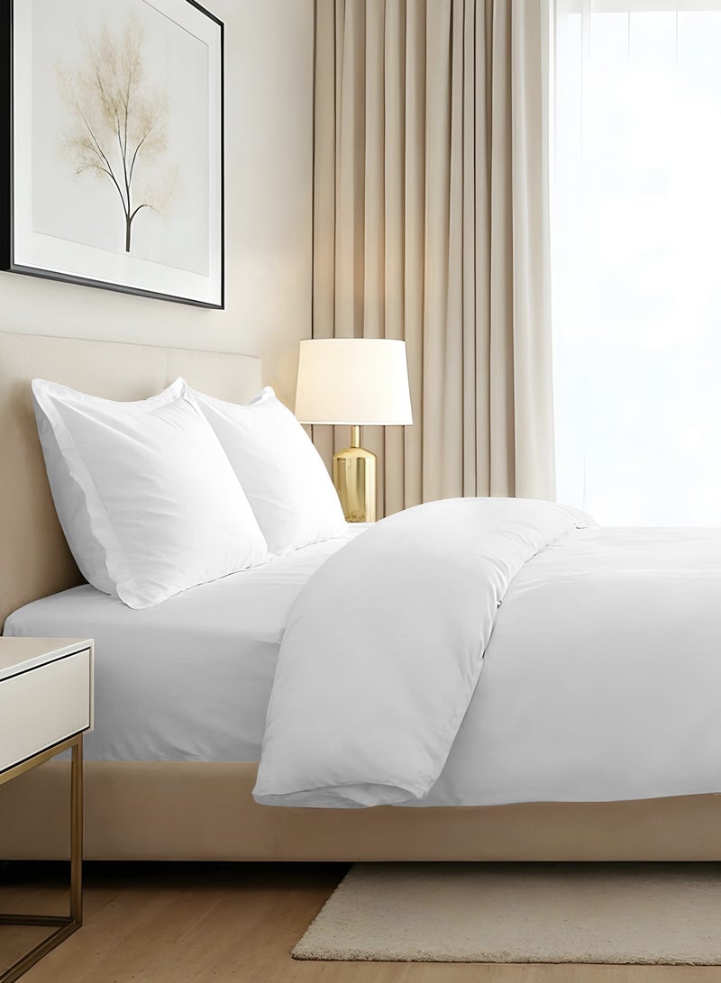Pizuna Pure 100% Cotton GCC King Size Duvet Cover Set with Fitted Bed Sheet White, 400 Thread Count Long Staple Cotton Bedding Set, Soft Sateen Weave Comforter Set & 40 cm Deep Fitted Sheets - Image 1