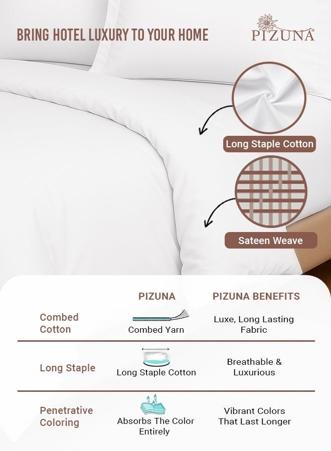Pizuna Pure 100% Cotton GCC King Size Duvet Cover Set with Fitted Bed Sheet White, 400 Thread Count Long Staple Cotton Bedding Set, Soft Sateen Weave Comforter Set & 40 cm Deep Fitted Sheets - Image 2