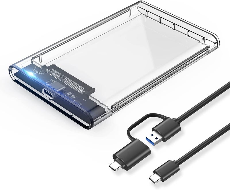 SmartTech 2.5 inch Sata HDD / SSD Hard Drive Enclosure USB 3.1 with Type C OTG Cable Internal Hard Disk Drive Case for External Portable Transparent Casing Computer Laptop (2.5- USB 3.1) - Image 1