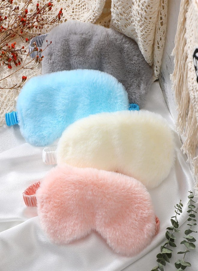 Geyoga 4 Pieces Plush Eye Mask Silk Furry Sleep Masks Comfortable Blindfold Eye Cover Colorful Satin Night Eyeshade Cover for Women Men Sleep Travel Nap Sleeping (Elegant Colors, Solid - Image 3
