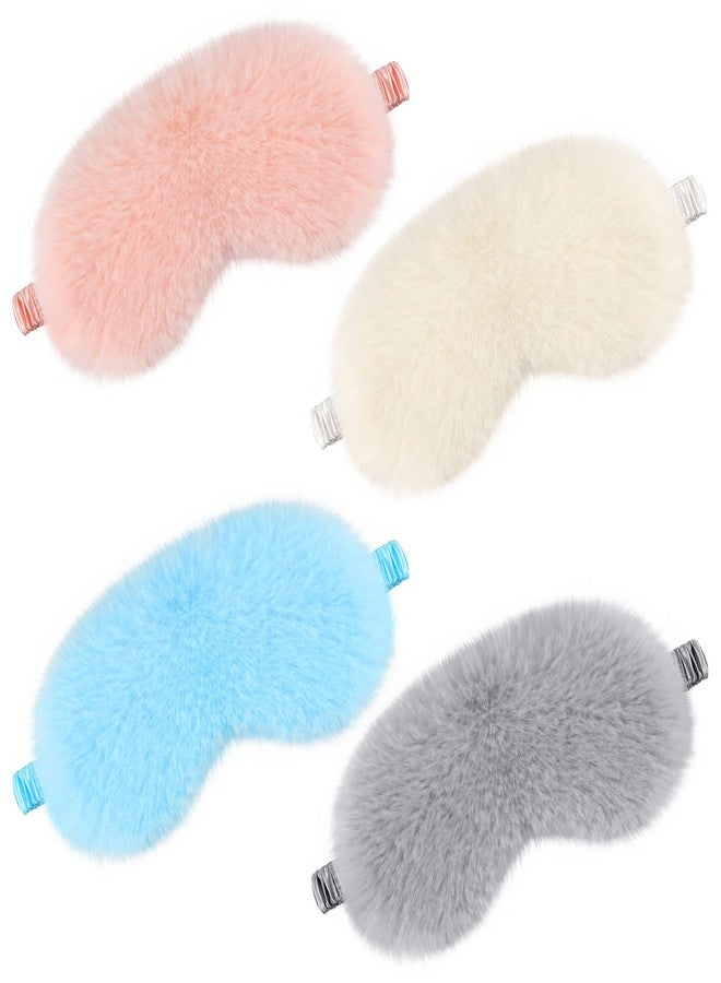 Geyoga 4 Pieces Plush Eye Mask Silk Furry Sleep Masks Comfortable Blindfold Eye Cover Colorful Satin Night Eyeshade Cover for Women Men Sleep Travel Nap Sleeping (Elegant Colors, Solid - Image 1