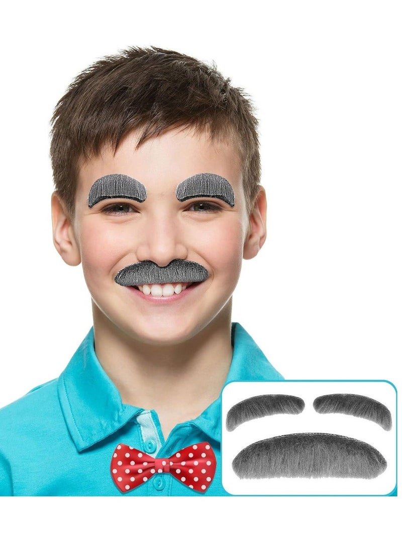 2 pack Old Man Facial Hair Costume Old Man Gray Moustache and Eyebrows Set Stick on Mustache and Eyebrows for Men Women and Children 100th Day of School Party Carnival Pretend Play Stage Props - Image 4