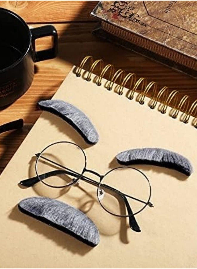 2 pack Old Man Facial Hair Costume Old Man Gray Moustache and Eyebrows Set Stick on Mustache and Eyebrows for Men Women and Children 100th Day of School Party Carnival Pretend Play Stage Props - Image 5