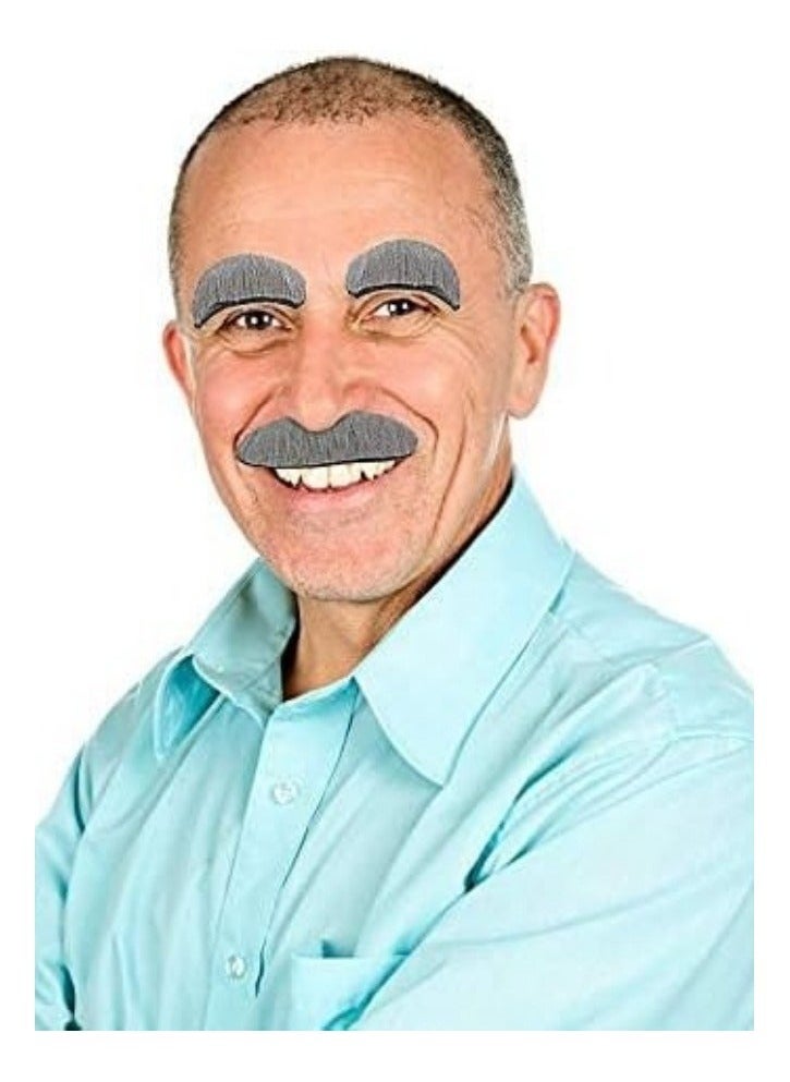 2 pack Old Man Facial Hair Costume Old Man Gray Moustache and Eyebrows Set Stick on Mustache and Eyebrows for Men Women and Children 100th Day of School Party Carnival Pretend Play Stage Props - Image 2