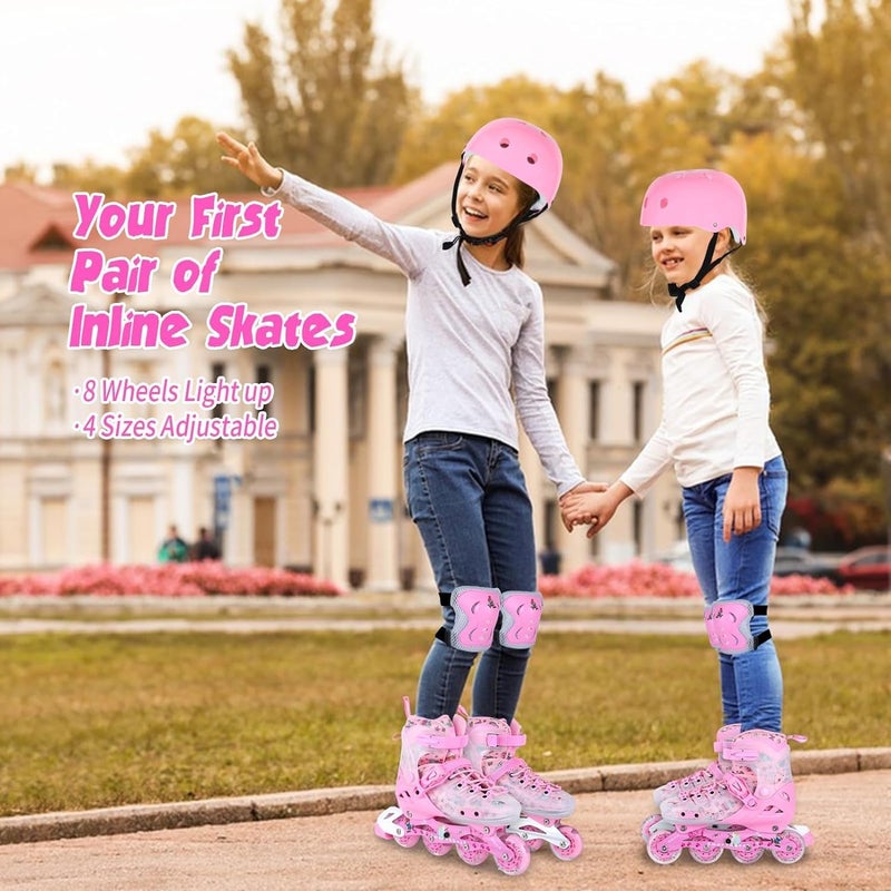 Derovan Adjustable Inline Skates for Kids – Pink with Light‑Up Wheels, Abec‑7 Bearings, 4‑Size Adjustable, Includes Helmet & Pads, Carry Bag – Girls & Boys Beginner to Advanced - Image 4