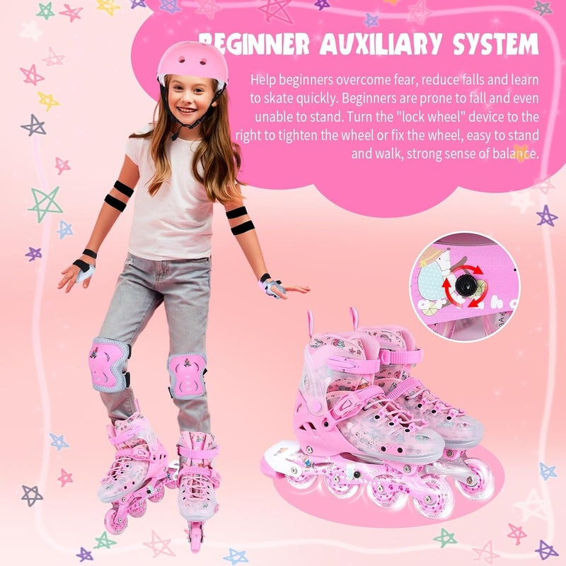 Derovan Adjustable Inline Skates for Kids – Pink with Light‑Up Wheels, Abec‑7 Bearings, 4‑Size Adjustable, Includes Helmet & Pads, Carry Bag – Girls & Boys Beginner to Advanced - Image 3
