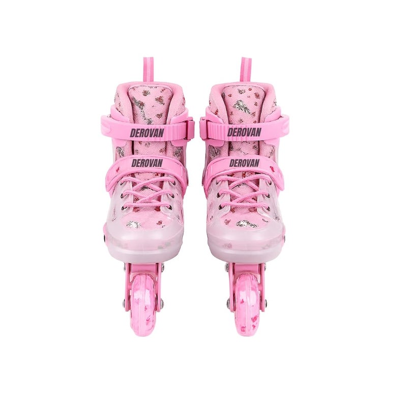 Derovan Adjustable Inline Skates for Kids – Pink with Light‑Up Wheels, Abec‑7 Bearings, 4‑Size Adjustable, Includes Helmet & Pads, Carry Bag – Girls & Boys Beginner to Advanced - Image 1