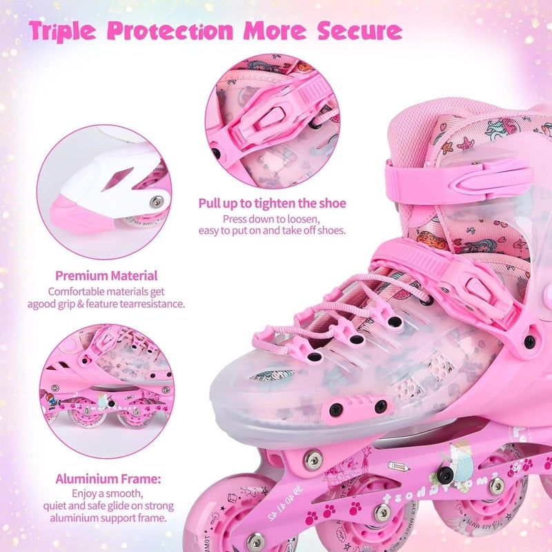 Derovan Adjustable Inline Skates for Kids – Pink with Light‑Up Wheels, Abec‑7 Bearings, 4‑Size Adjustable, Includes Helmet & Pads, Carry Bag – Girls & Boys Beginner to Advanced - Image 5