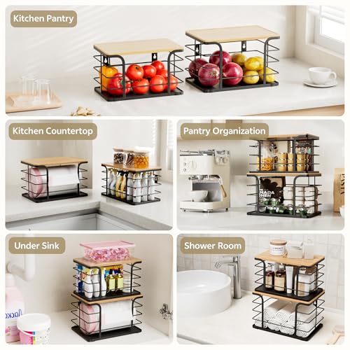Stylstoreazy 2 Pack Potato and Onion Storage Bin,Stackable Pantry Organizers and Storage with PP Liner and Bamboo Top,Kitchen Storage Organization Counter Basket for Fruits,Produce,Vegetable, Black - Image 5