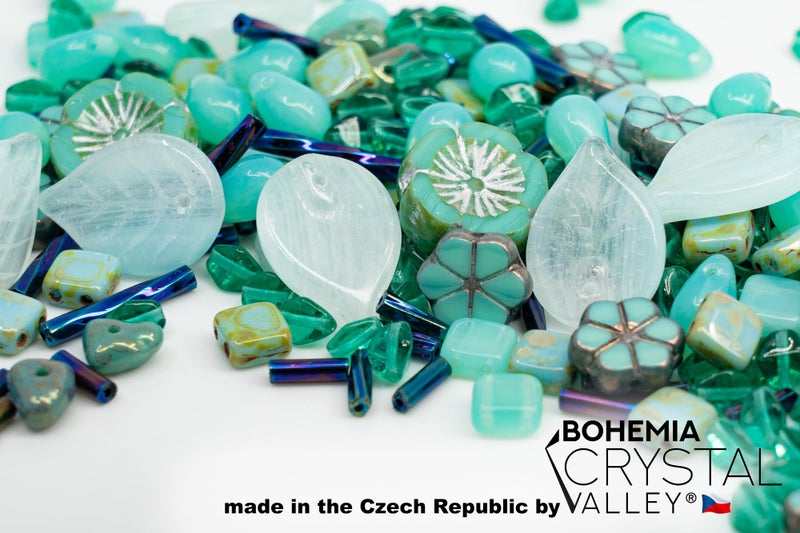 Bohemia Crystal Valley 2.1oz (60 g) Mix of Unique Czech Bohemia Glass Pressed Beads, Rocailles, Opaque Turquoise Green Copper Crystal Silver, Matte and Glossy, Hand Made BCV - Image 4