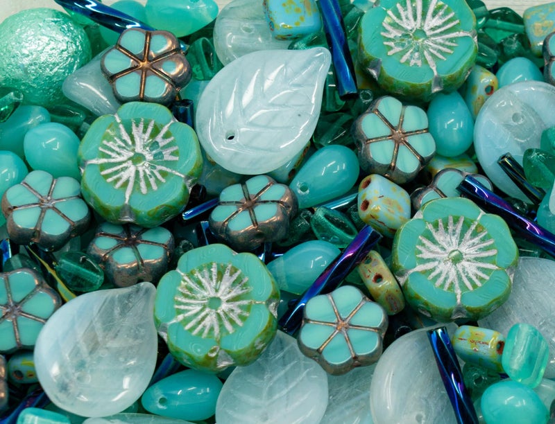 Bohemia Crystal Valley 2.1oz (60 g) Mix of Unique Czech Bohemia Glass Pressed Beads, Rocailles, Opaque Turquoise Green Copper Crystal Silver, Matte and Glossy, Hand Made BCV - Image 5