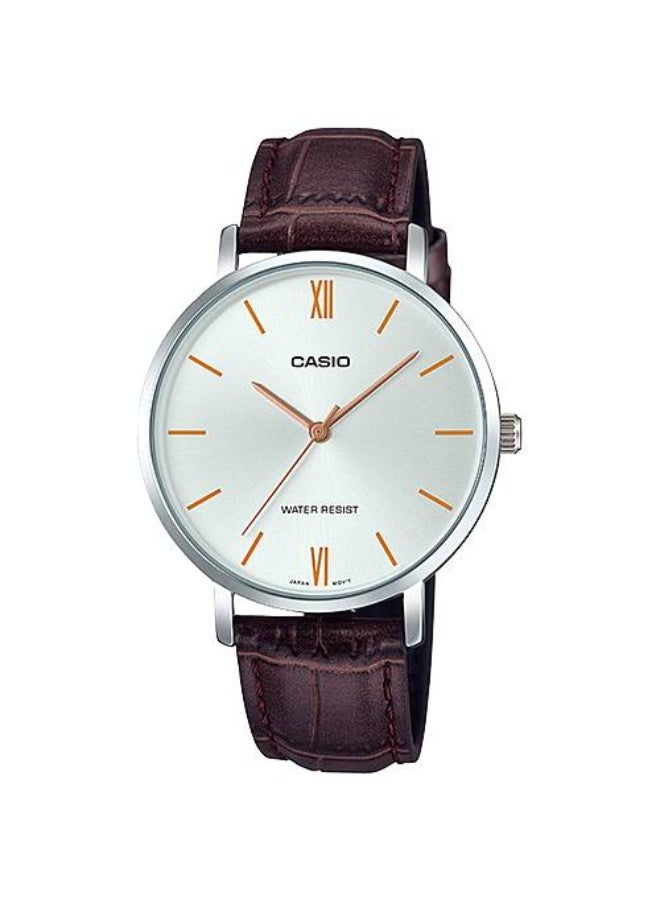 Casio Women's Minimalistic White Dial Brown Leather Band Watch LTP-VT01L- 7B2UDF - Image 1