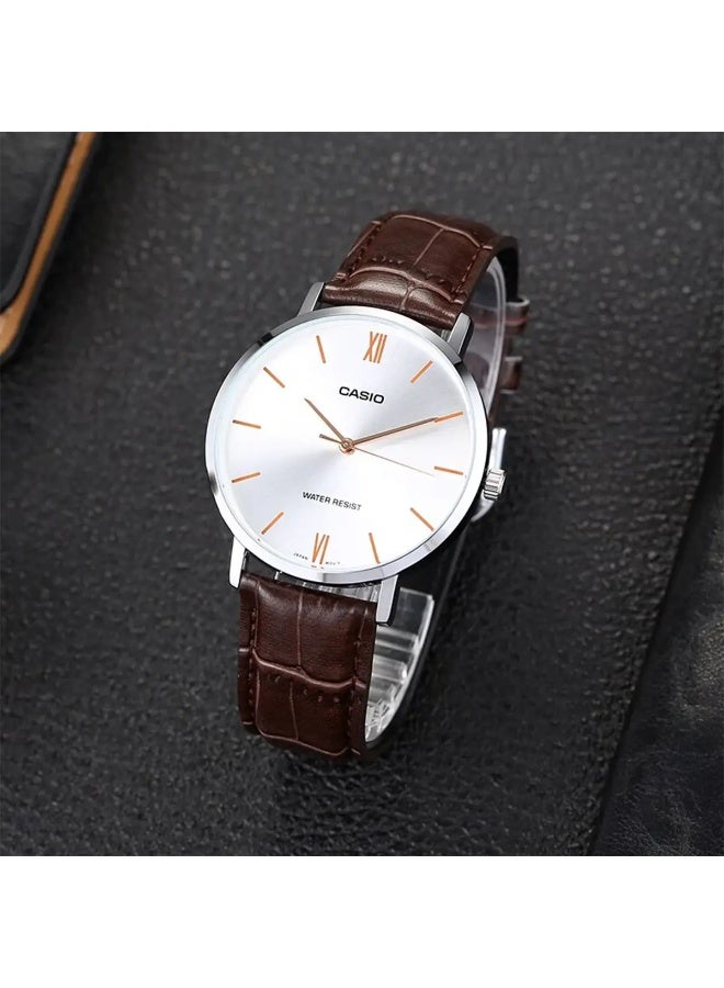 Casio Women's Minimalistic White Dial Brown Leather Band Watch LTP-VT01L- 7B2UDF - Image 2