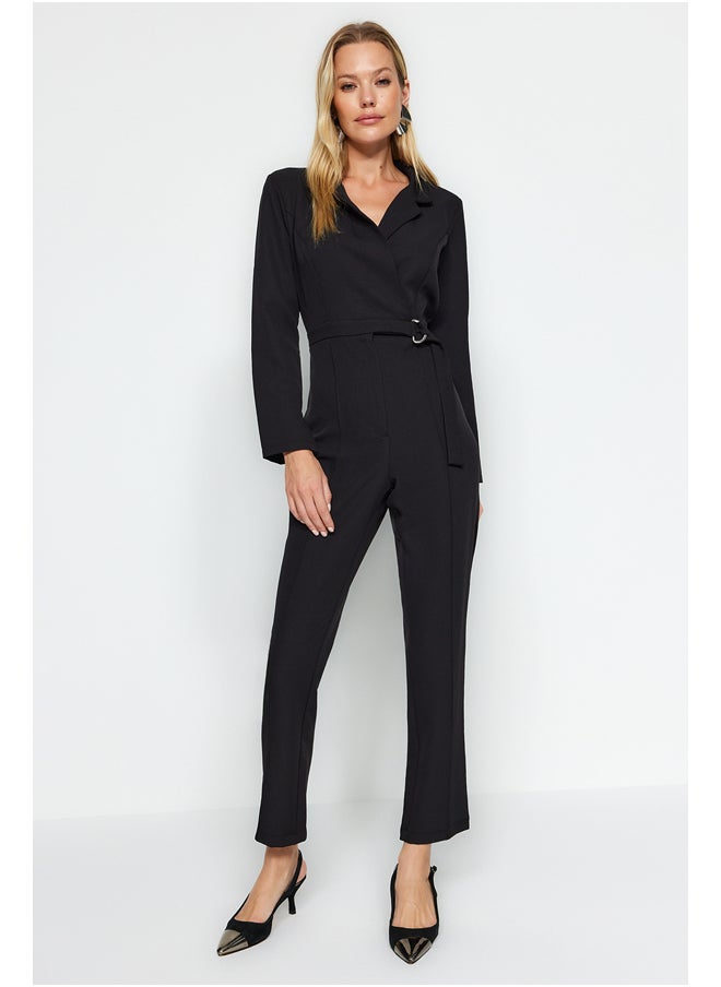 trendyol - Black Belted Woven Jumpsuit with Double Breasted Collar TWOAW24TU00024 - Image 1