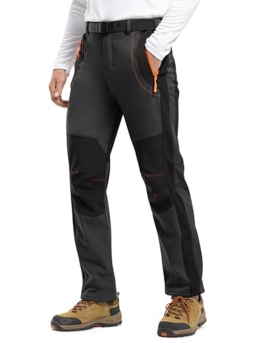 TBMPOY Men's Snow Ski Hiking Pants Waterproof Winter Fleece Lined Pants Camping Skiing Ice Fishing Pants with Belt 02 Thick Dark Grey 3XL - Image 2