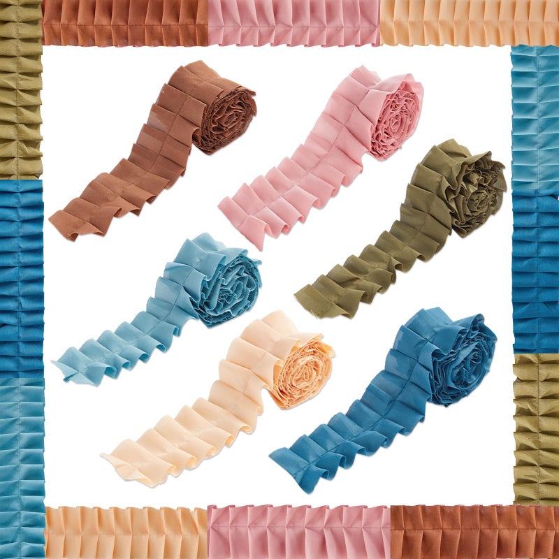 CHUNNIN 6 Rolls Ruffled Bulletin Board Border for Classroom Decor Boho Burlap Bulletin Borders Fabric Boho Ruffled Boards DIY Border Trims Crafts Doors Decoration Strips for School Classroom Home Supplies - Image 1